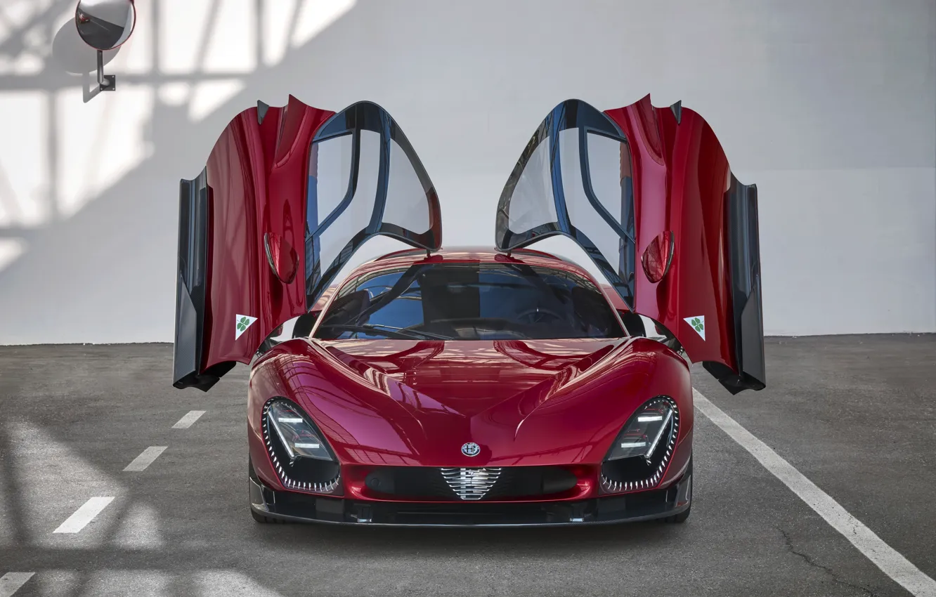 Фото обои Alfa Romeo, butterfly doors, 2023, Alfa Romeo 33 Stradale, 33 Stradale