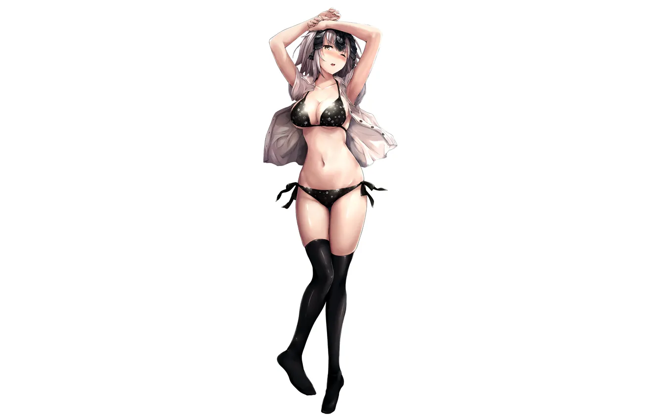Фото обои girl, sexy, cleavage, thighhighs, legs, boobs, anime, beautiful