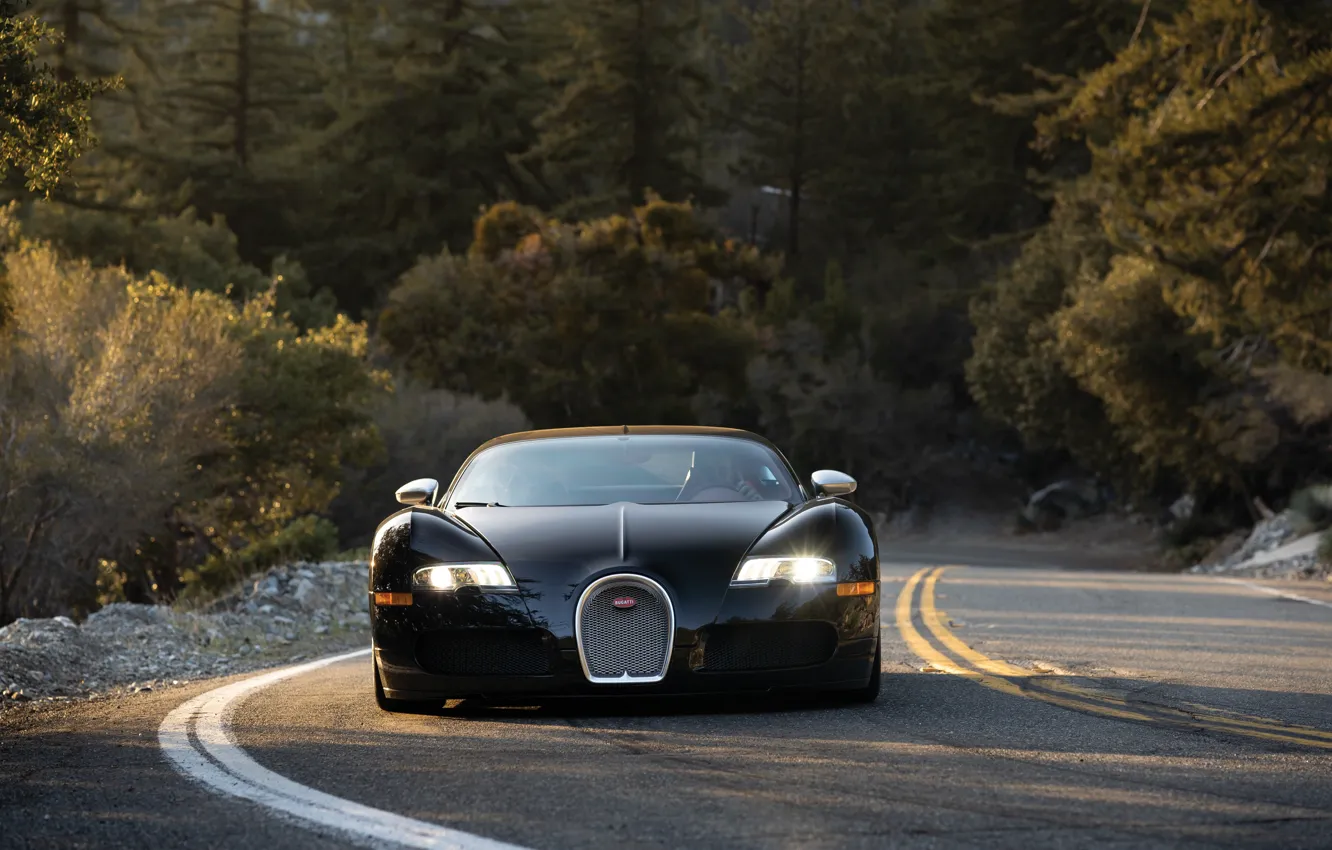 Фото обои Bugatti, Veyron, Bugatti Veyron, front, 16.4, headlights, Sang Noir