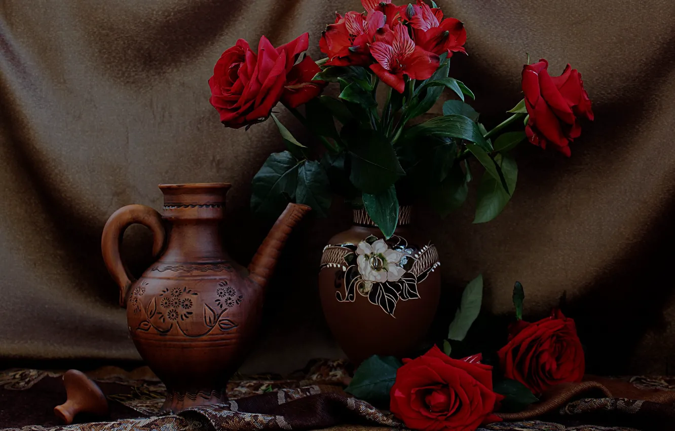 Фото обои цветы, розы, натюрморт