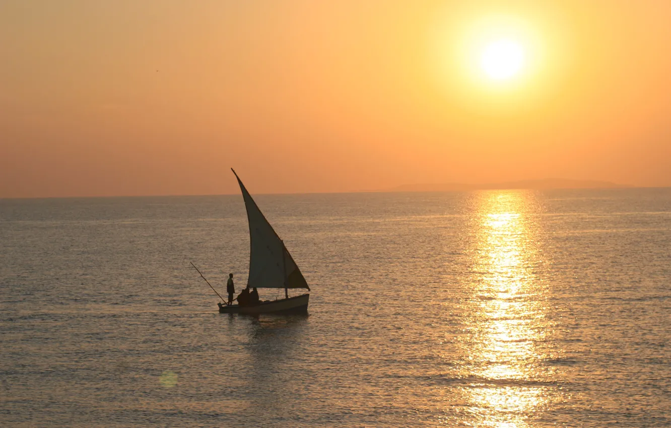 Фото обои океан, лодка, утро, парус, рыбаки, sunset, Mozambique, Bazaruto Archipelago