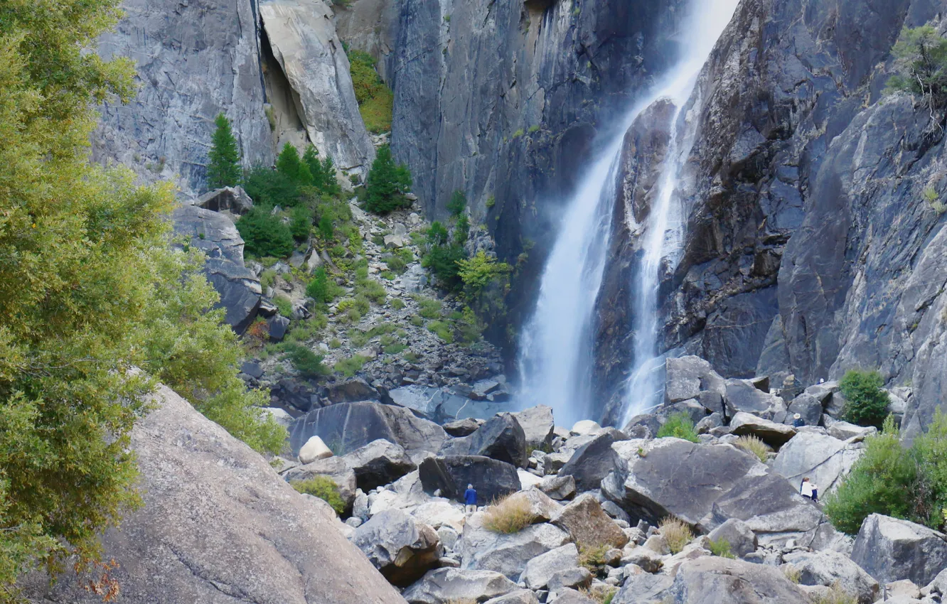 Фото обои горы, камни, скалы, водопад, Калифорния, США, Йосемити, Йосемитский национальный парк