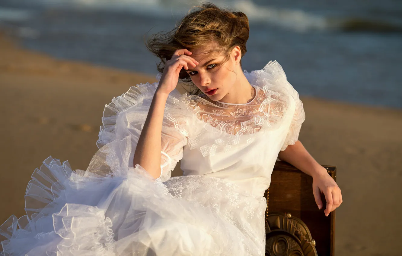 Фото обои море, взгляд, девушка, настроение, платье, Лиза, Светлана Бойнович