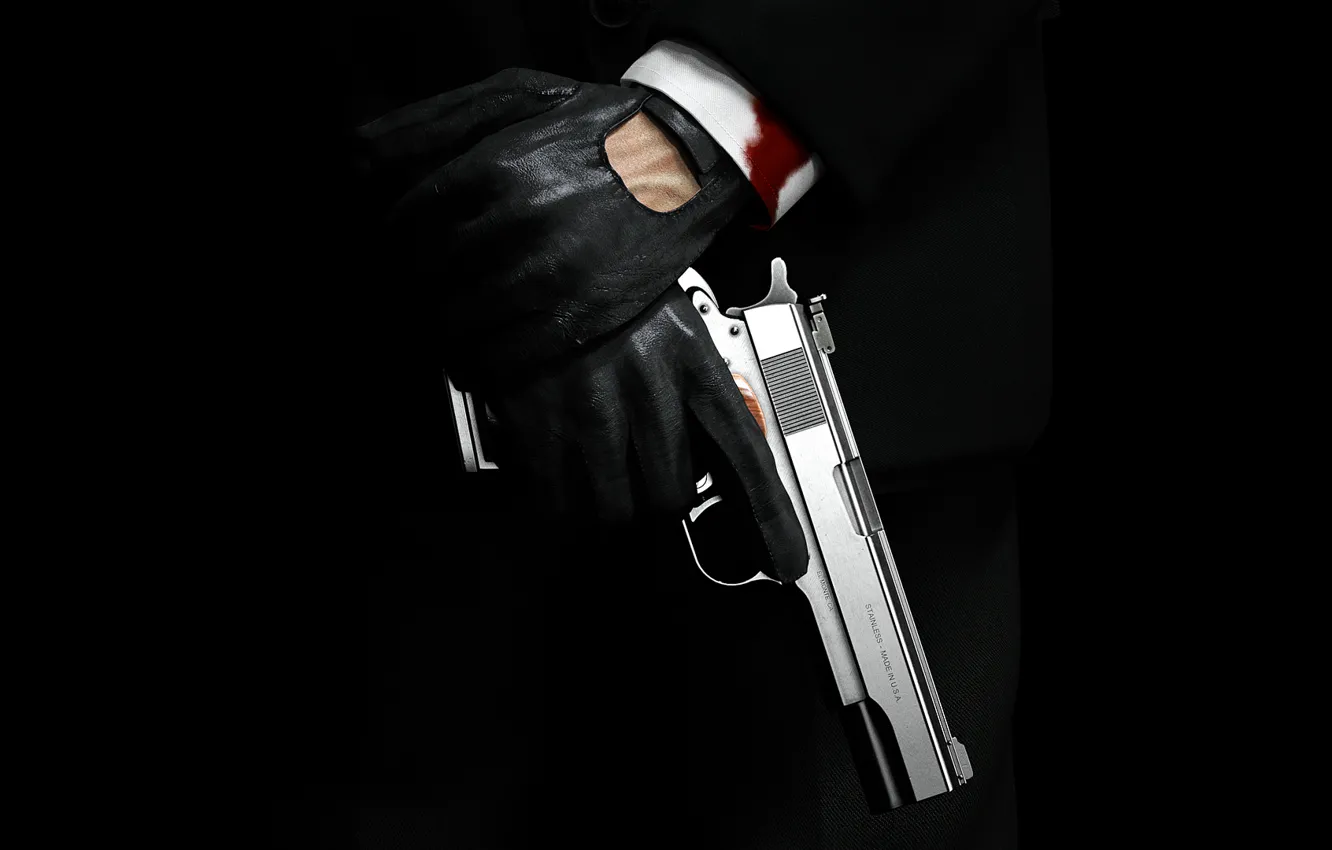 Фото обои пистолет, кровь, перчатки, Hitman, убийца, рукав, Absolution