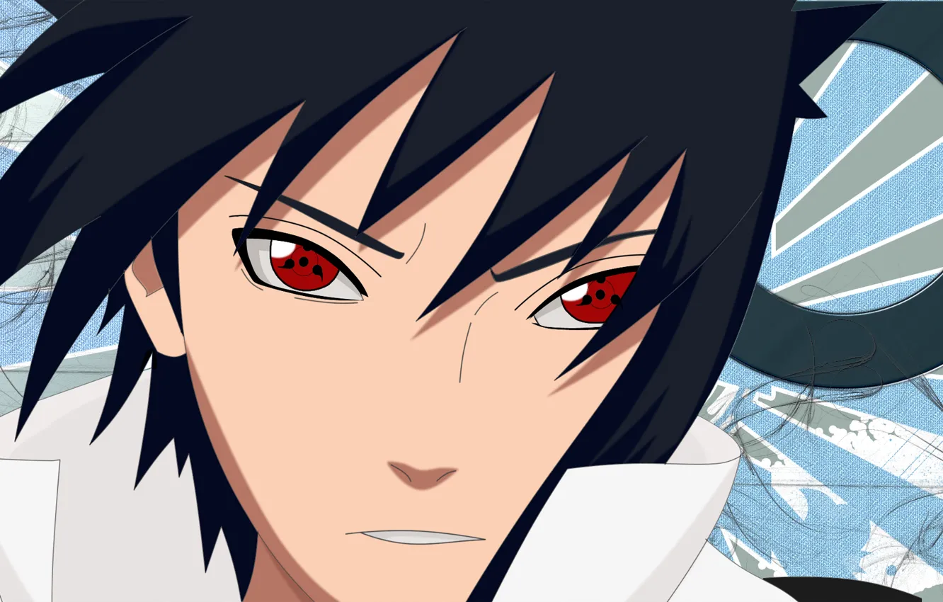 Фото обои лицо, красные глаза, sharingan, ниндзюцу, Sasuke Uchiha, Naruto Shippuden, Наруто Ураганные хроники, высокий воротник