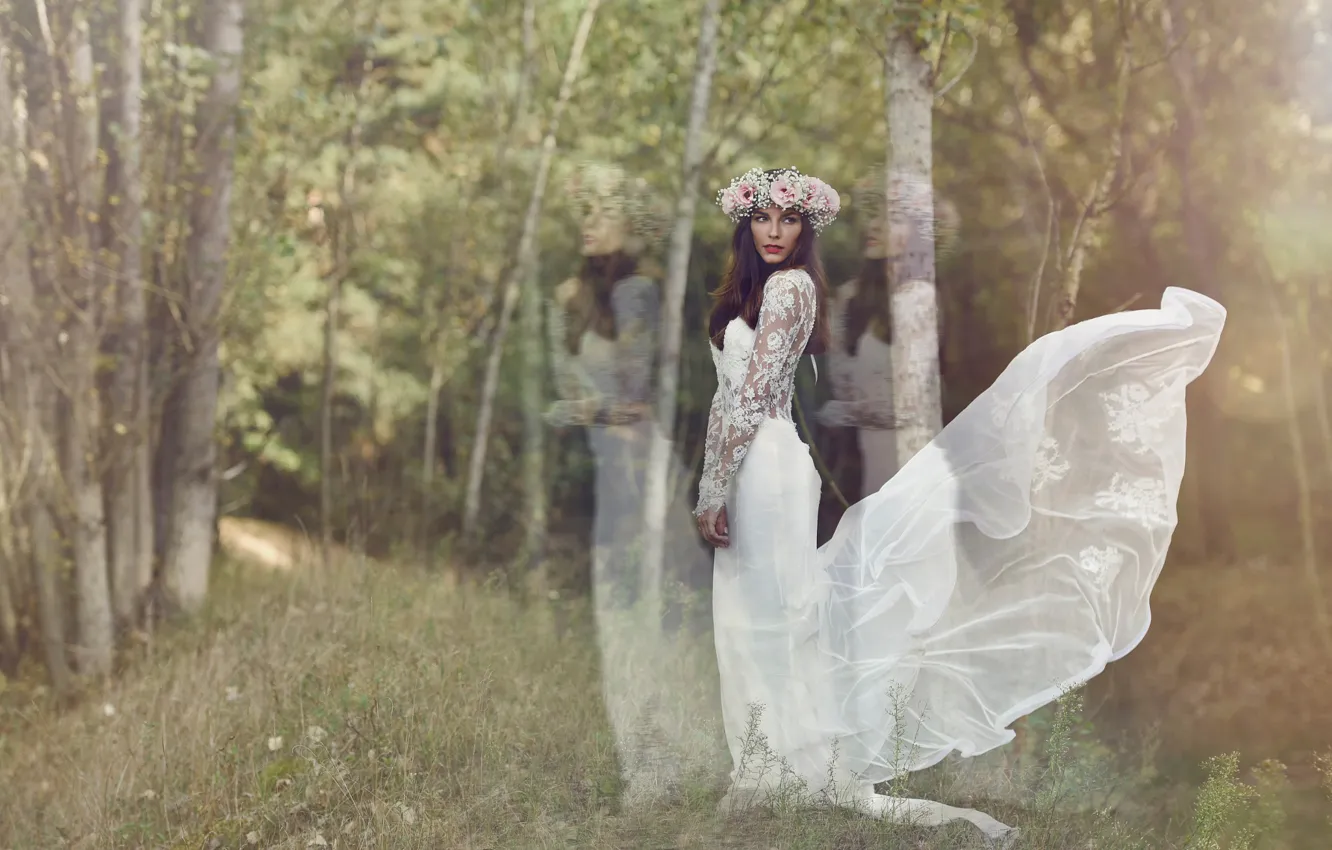 Фото обои платье, невеста, венок, свадьба