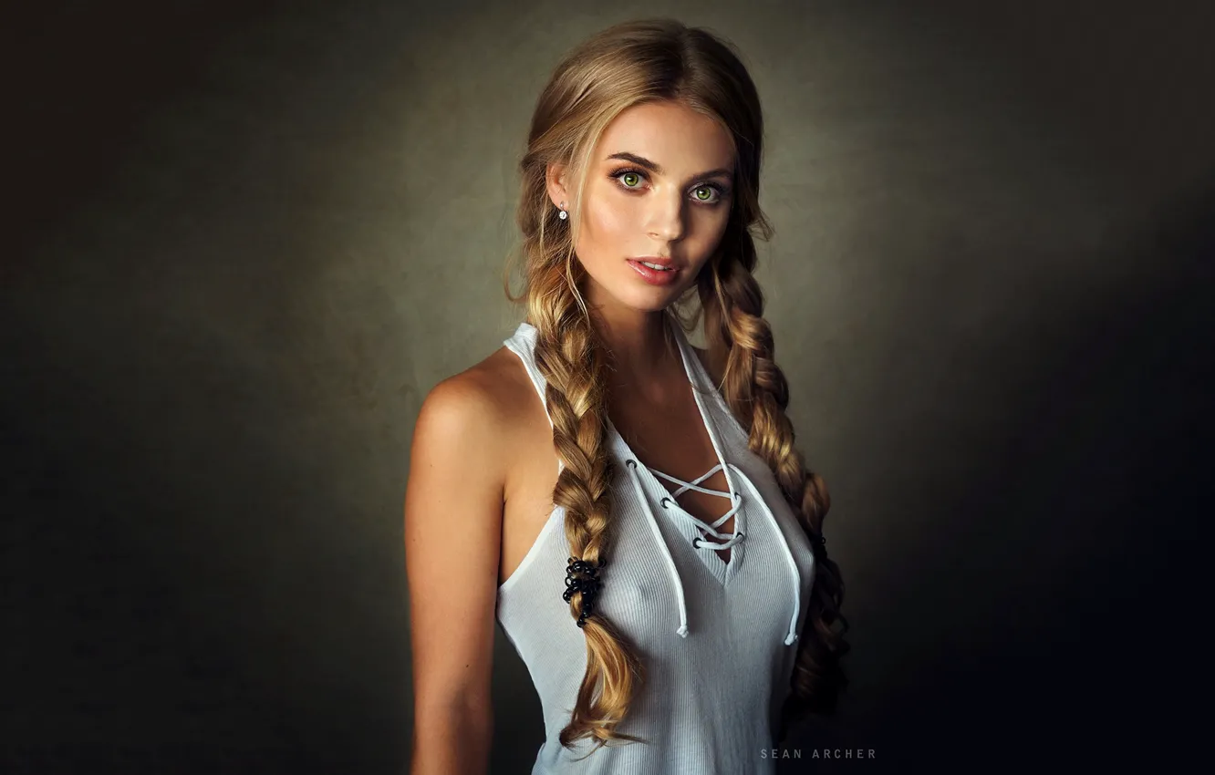 Фото обои model, profile, pigtails, looking at camera, Sean Archer, Piercing Eyes