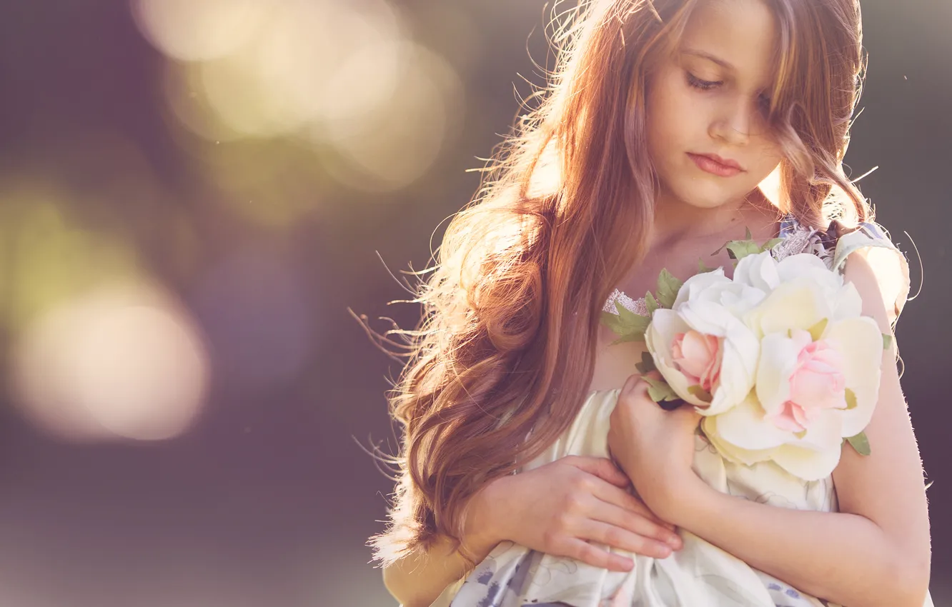 Фото обои цветы, настроение, волосы, девочка