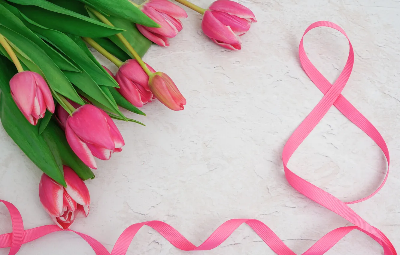 Фото обои цветы, цифра, тюльпаны, happy, 8 марта, pink, flowers, hearts