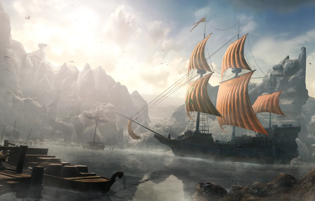 Фото обои река, корабль, Эцио Аудиторе да Фиренце, Assassin’s Creed: Revelations, Cappadocia