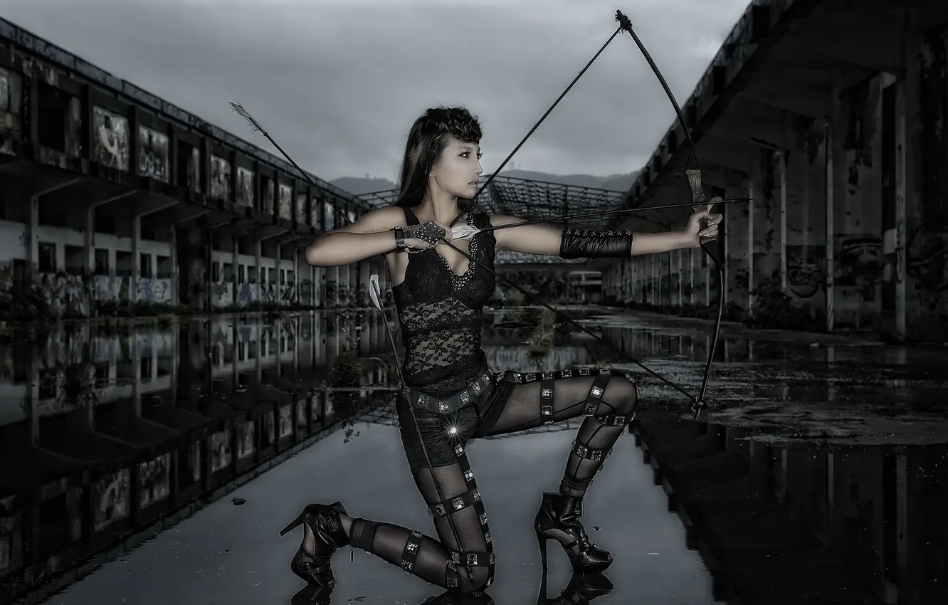 Фото обои девушка, фон, лук