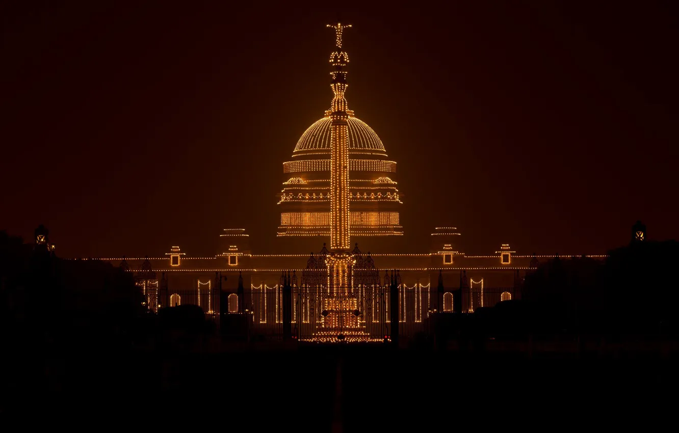Фото обои огни, Индия, День республики, Раштрапати-Бхаван, президентский дворец