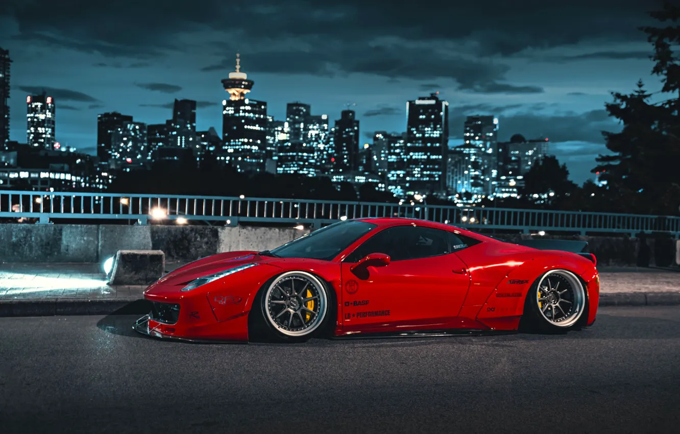 Фото обои City, Ferrari, Red, 458, Body, Italia, Kit, Liberty