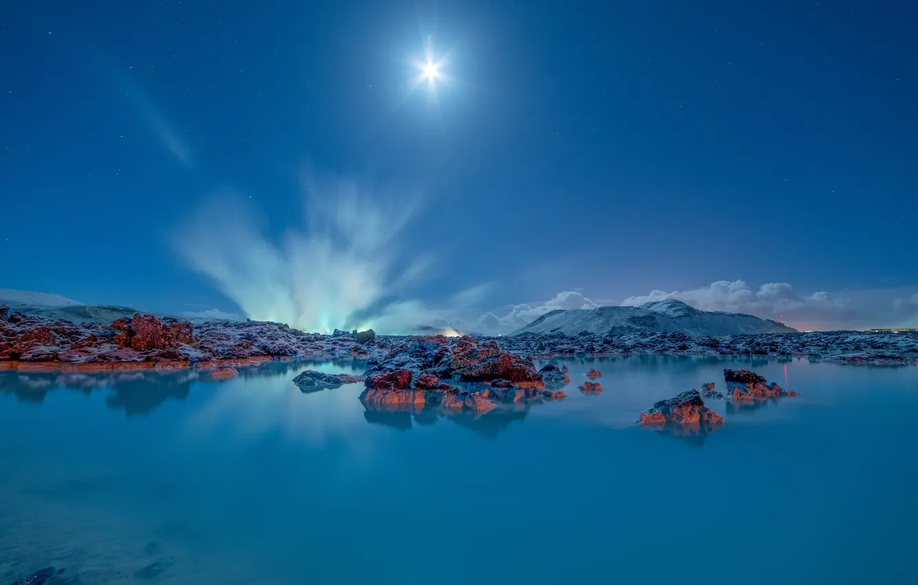 Фото обои горы, озеро, Исландия, Iceland, Голубая лагуна, Blue Lagoon, Grindavik, Гриндавик