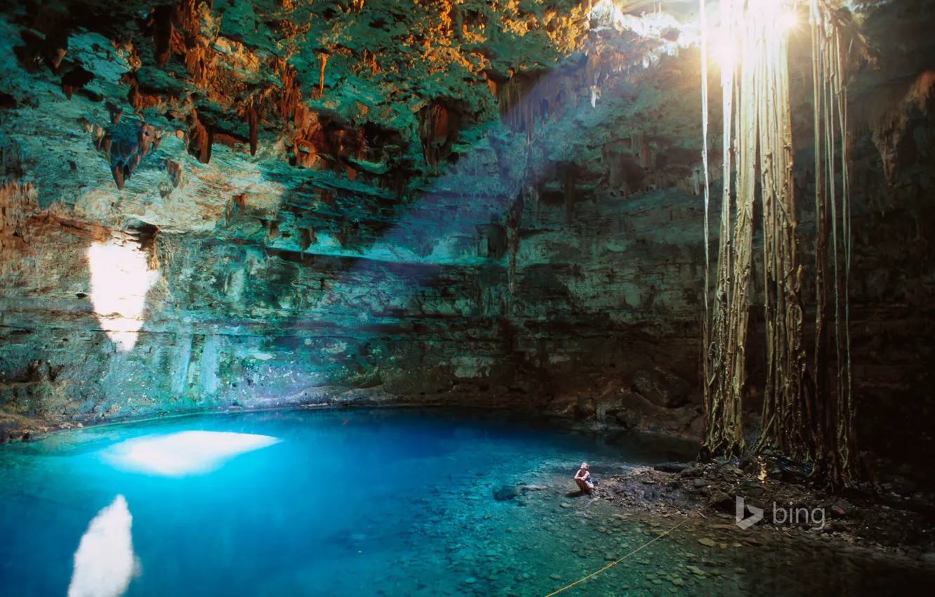 Фото обои вода, свет, Мексика, пещера, провал, Вальядолид, Cenote Samula, полуостров Юкатан
