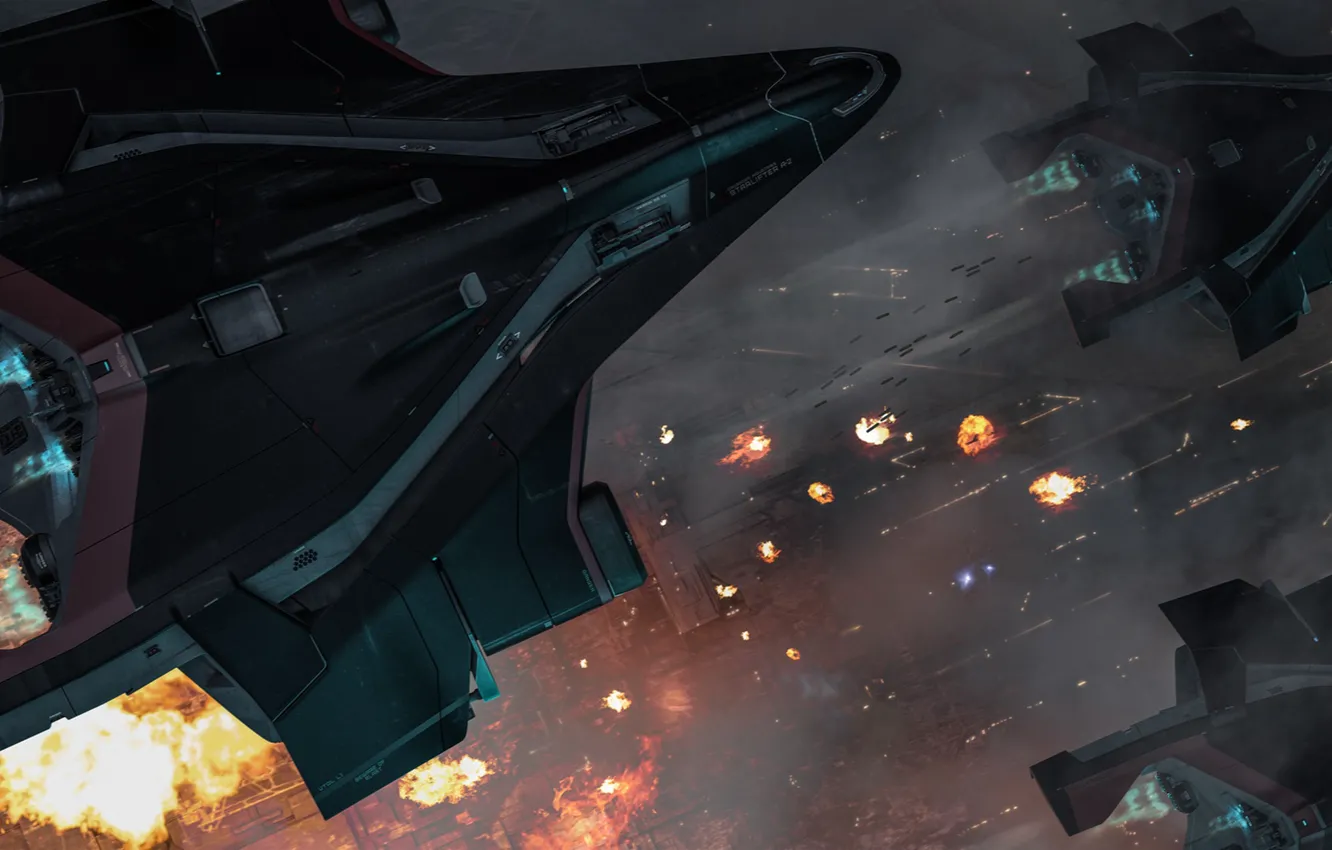Фото обои Самолет, Art, Вид сверху, Game, Транспорт, Spaceship, Star Citizen, Реактивный самолет