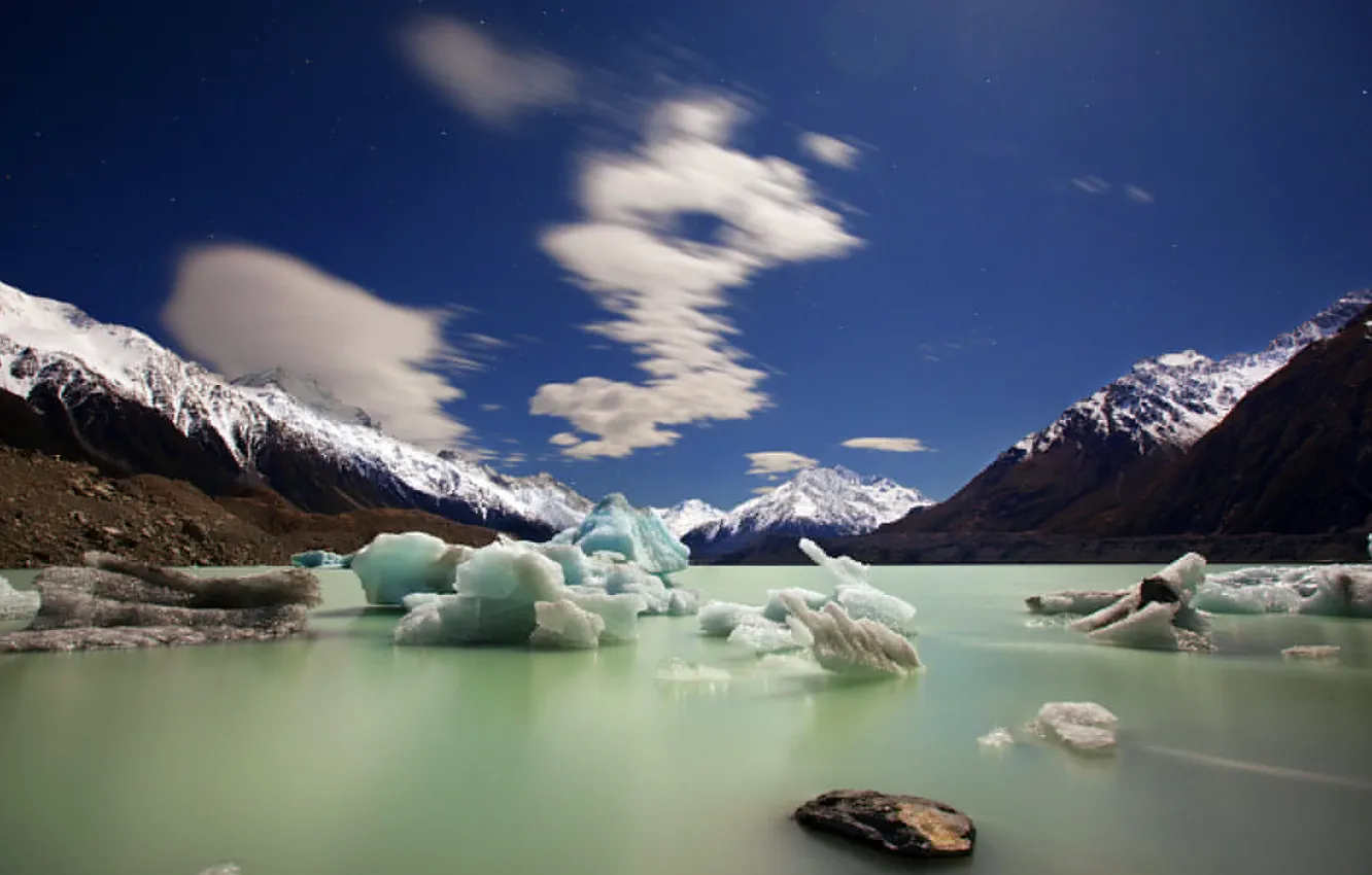 Фото обои пейзаж, горы, озеро, лёд