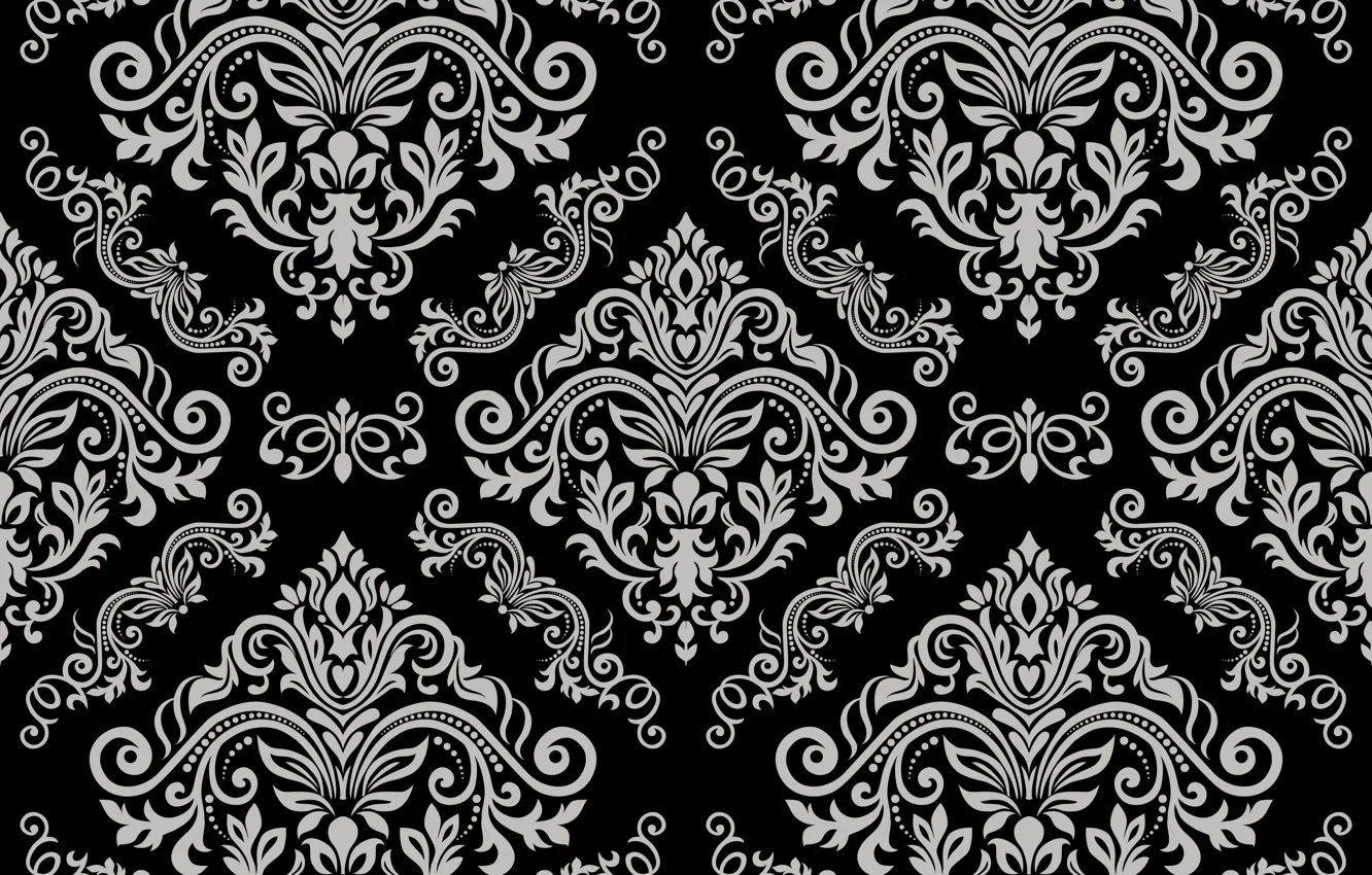 Фото обои серый, vector, черный, орнамент, vintage, grey, background, pattern