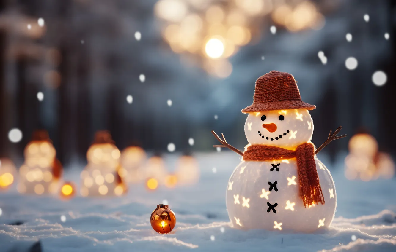 Фото обои зима, снег, Рождество, Новый год, снеговик, Christmas, winter, snow