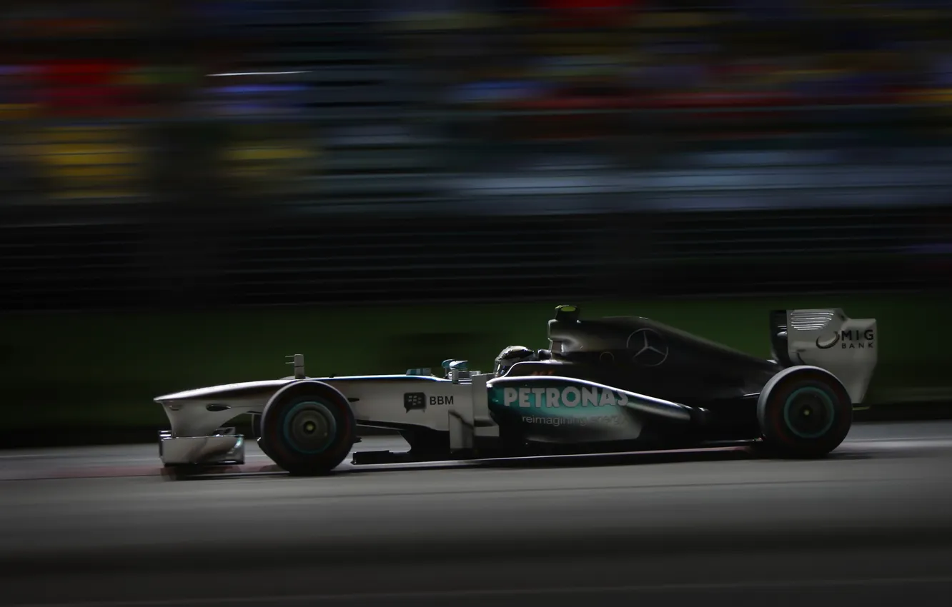 Фото обои ночь, гонка, формула 1, mercedes, болид, formula one, Singapore Grand Prix
