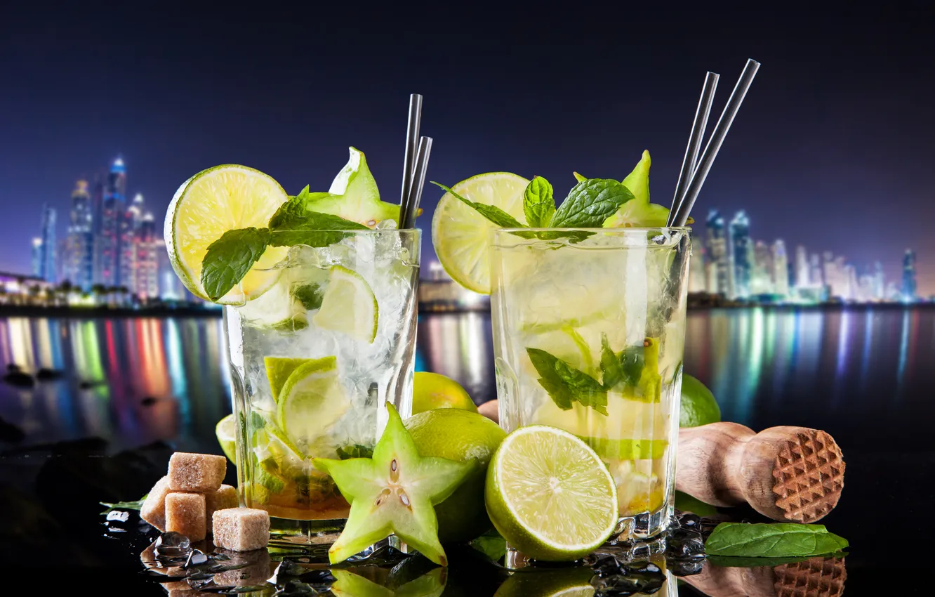 Фото обои ice, drink, mojito, cocktail, lime, мохито, mint