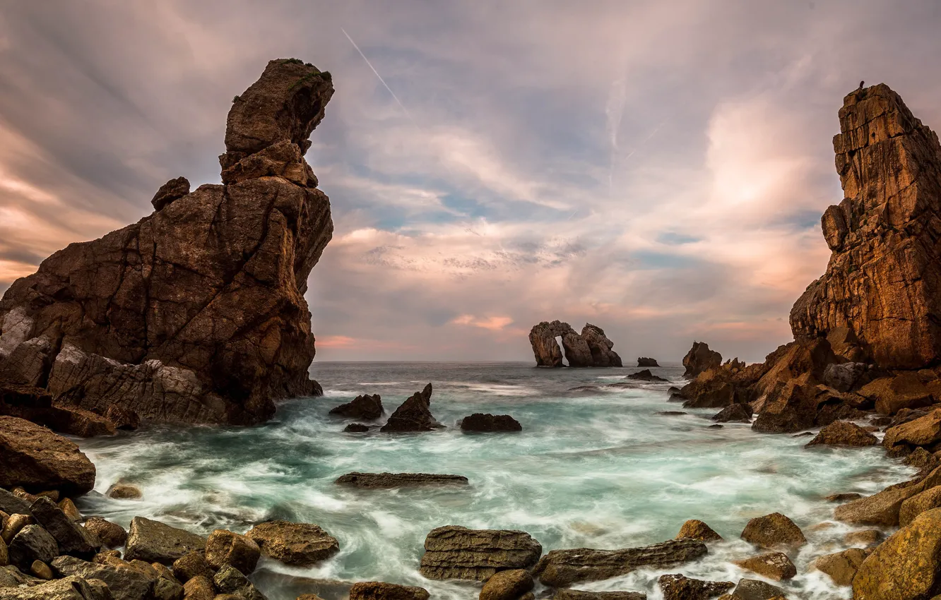 Фото обои beach, sky, sea, seascape, rocks, shore, nature landscape