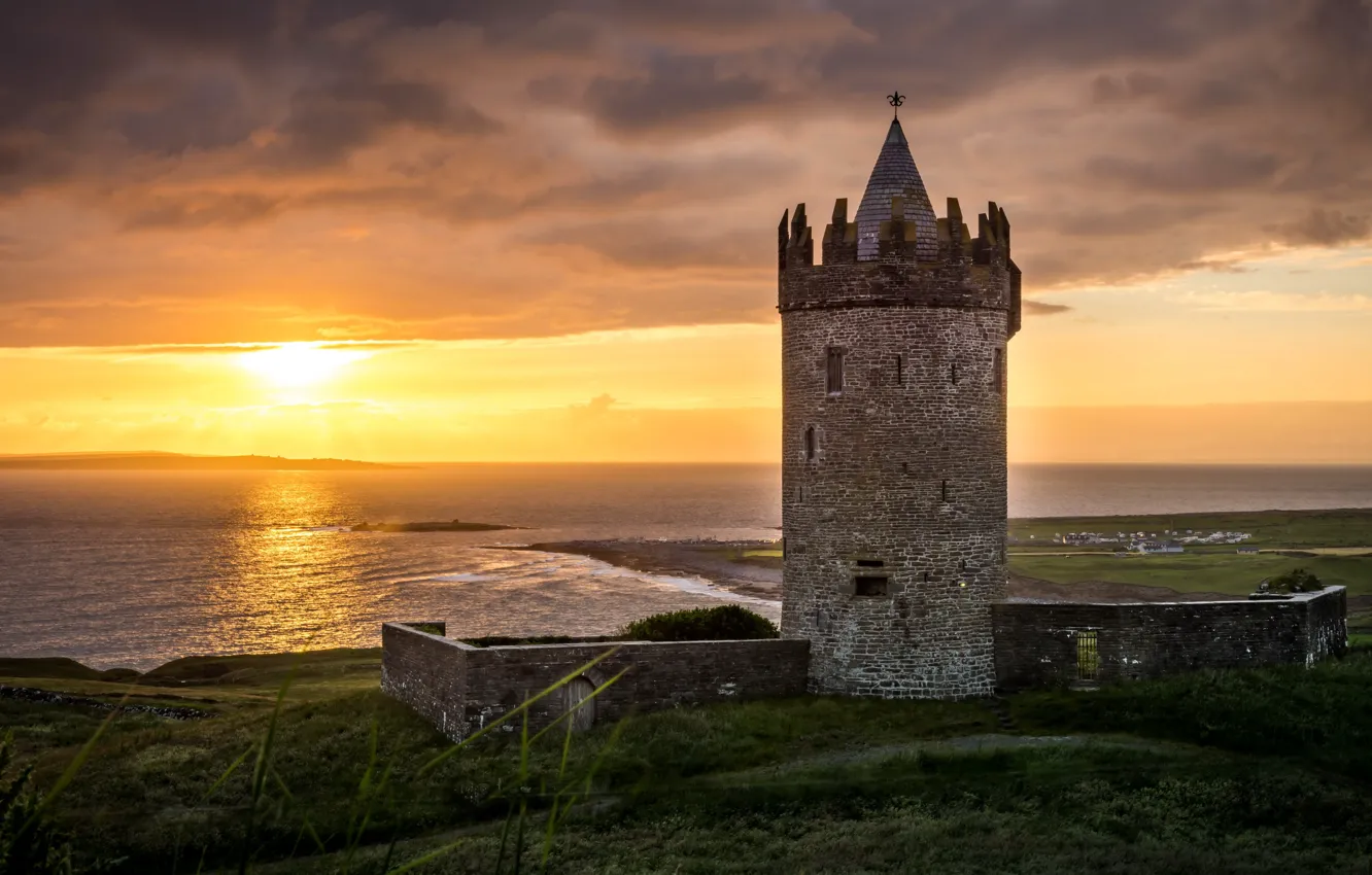 Фото обои Sunset, Castle, Ireland
