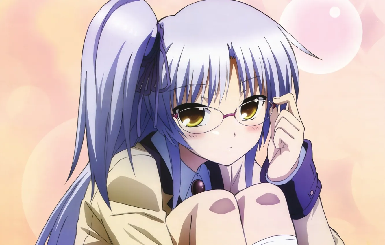 Фото обои взгляд, девушка, очки, сидит, Anime, art, смущение, tachibana kanade