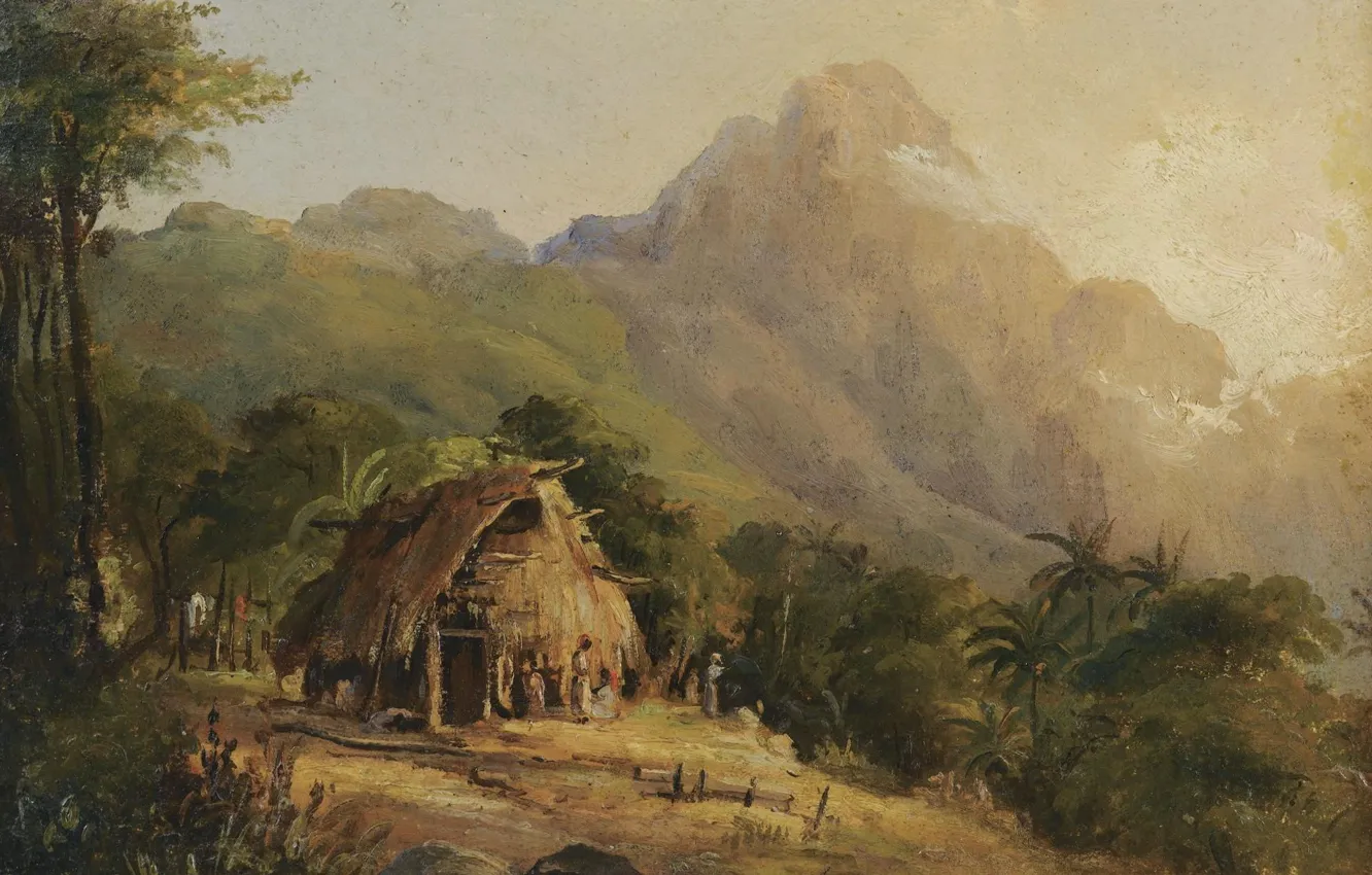 Фото обои горы, картина, хижина, аейзаж, Camille Pissarro, Камиль Писсарро, Landscape in Montagne with the Cabin. Galipan
