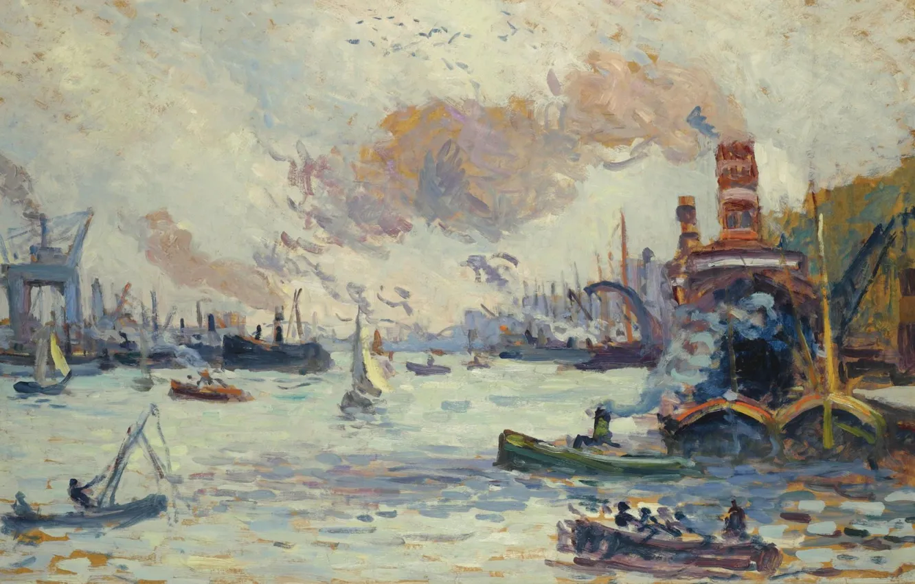 Фото обои картина, морской пейзаж, 1908, Роттердам, Максимильен Люс, Maximilien Luce