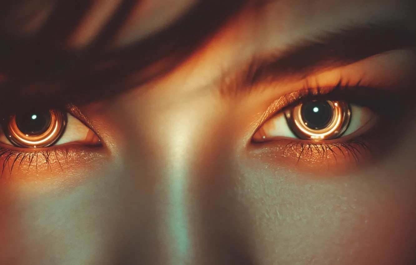 Фото обои глаза, девушка, lights, eyes, women, желтые глаза, digital art, looking at viewer