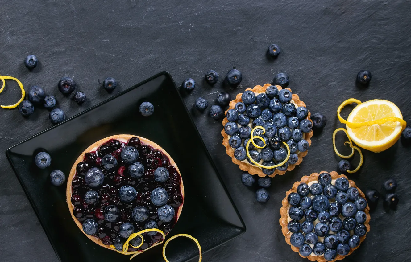 Фото обои ягоды, лимон, черника, пирожное, крем, цедра, Natasha Breen