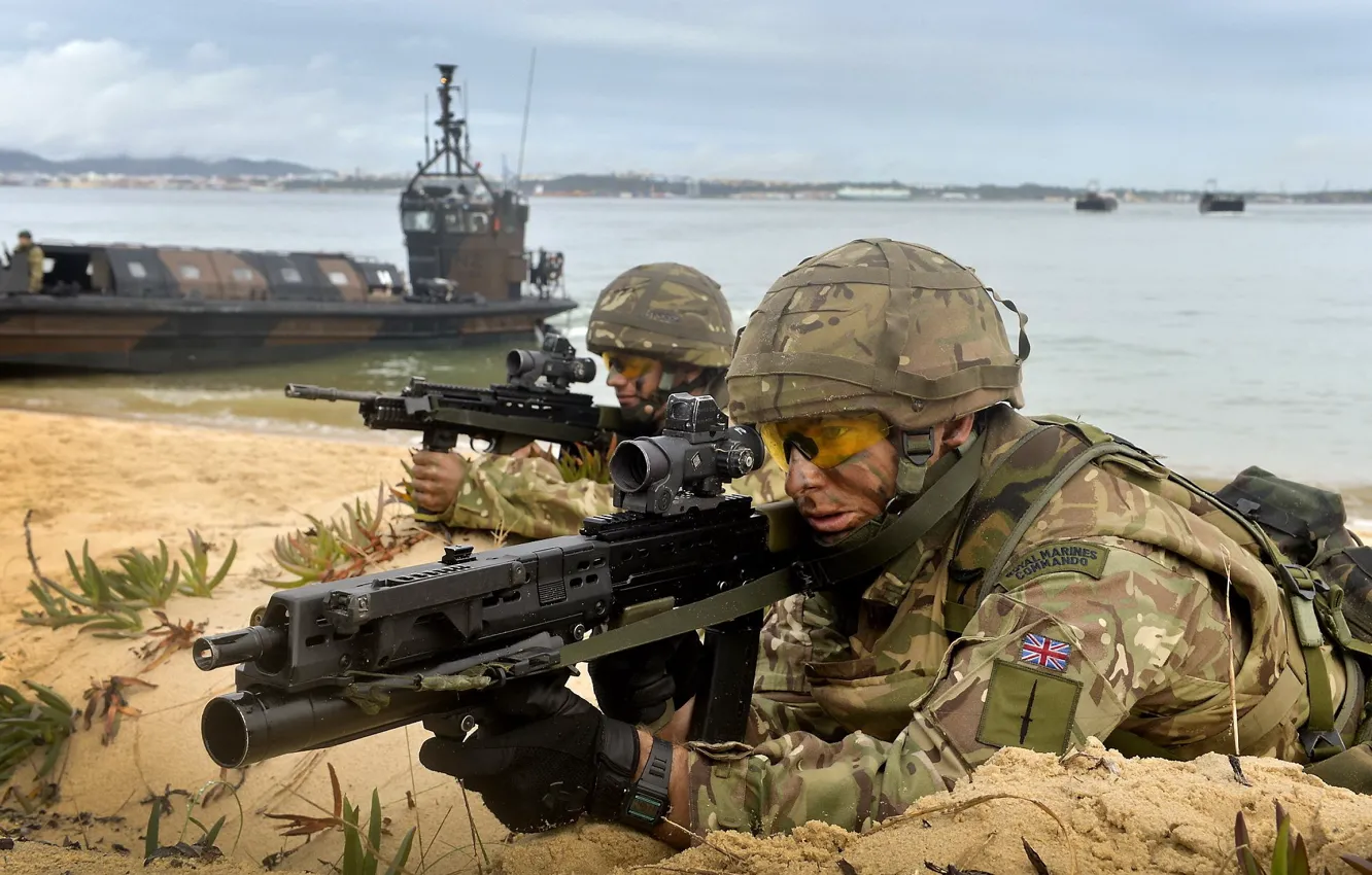 Фото обои Camouflage, SA80, Heckler &amp; Koch AG-36, Royal Marines
