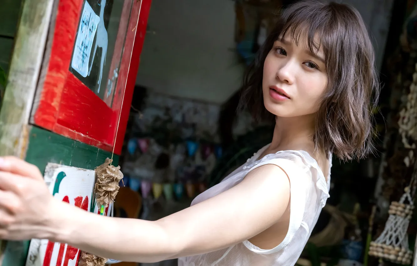 Фото обои Asian, Model, Woman, Pretty, Japanese, Close Up, Door, Close Shot