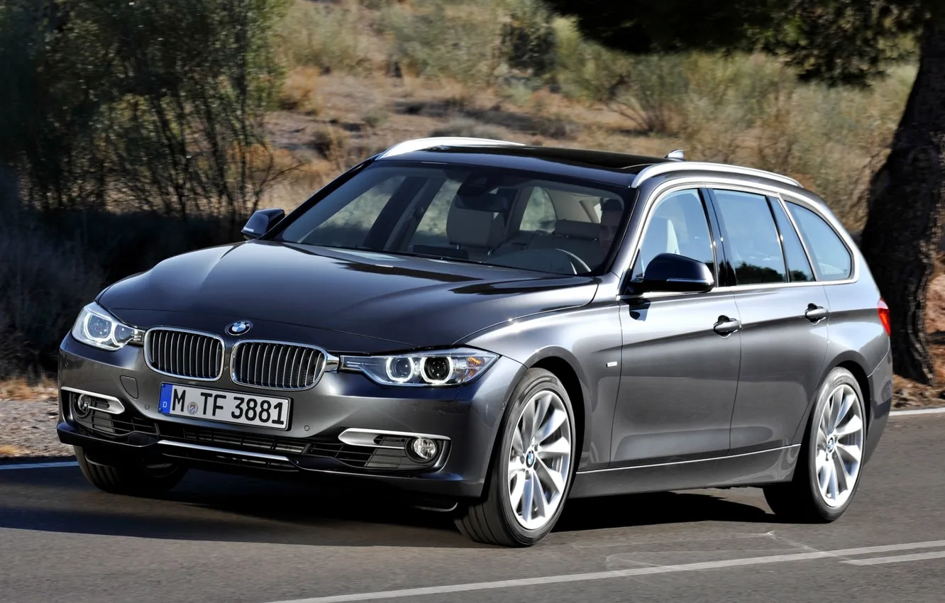 Фото обои дорога, BMW, БМВ, передок, универсал, 3 Series, Touring, 3 серии