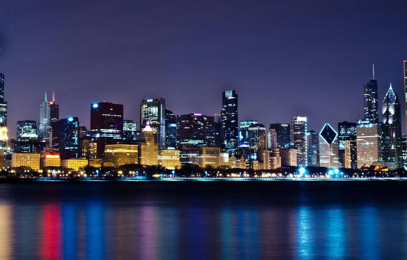 Фото обои небоскребы, Чикаго, панорама, USA, Chicago, мегаполис, illinois