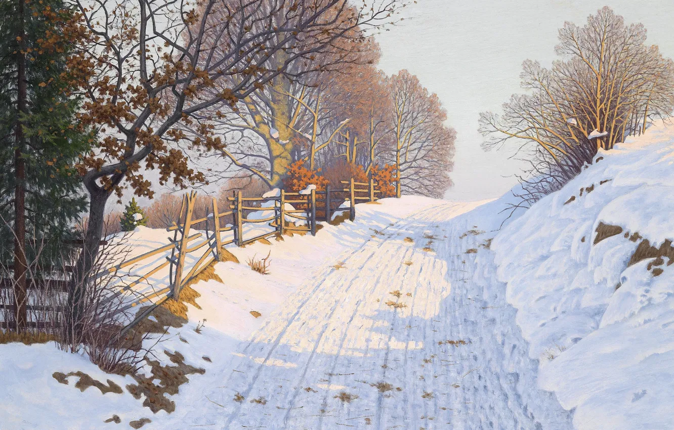 Фото обои German painter, немецкий живописец, oil on canvas, Fritz Müller-Landeck, Фриц Мюллер-Ландек, Winter Landscape in the …