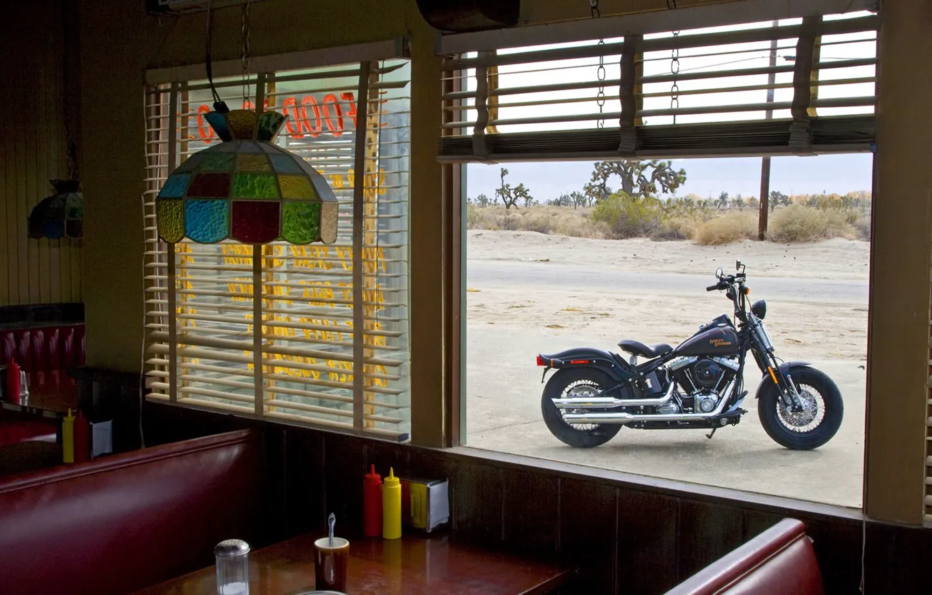 Фото обои Окно, Harley Davidson, Столовая