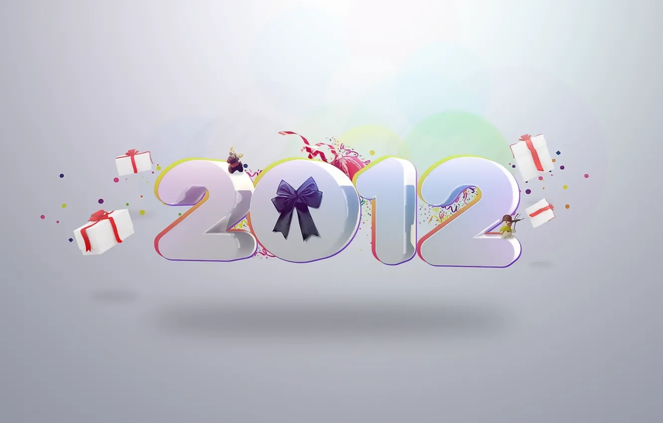 Фото обои фон, праздник, новый год, цифры, подарки, 2012, бантик, happy new year
