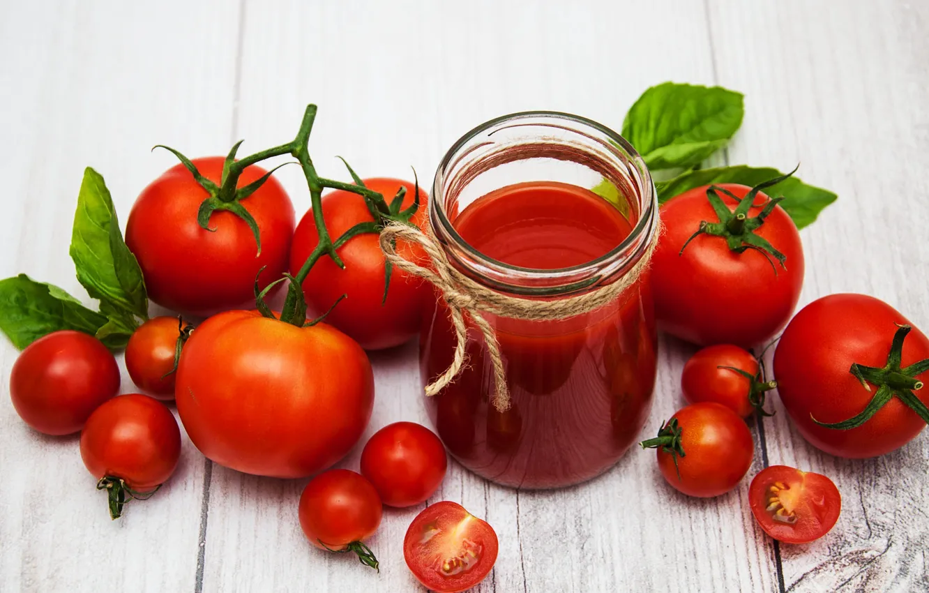 Обои листья, банка, помидоры, томаты, томатный сок, черри, помидорки на ...