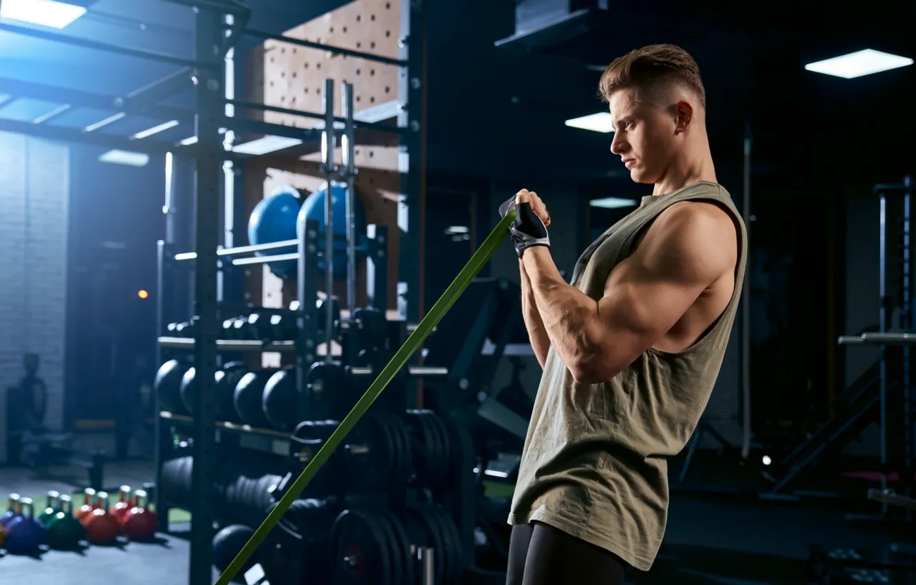 Фото обои поза, muscle, мышцы, тренировка, атлет, тренажеры, бицепс, бодибилдер