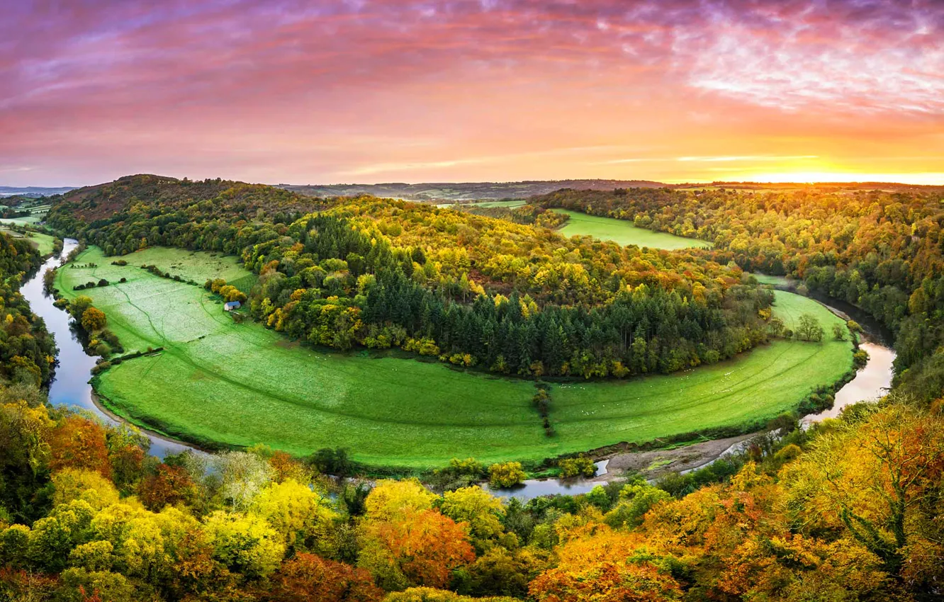 Фото обои деревья, природа, Уэльс, Symonds Yat Rock, река Уай