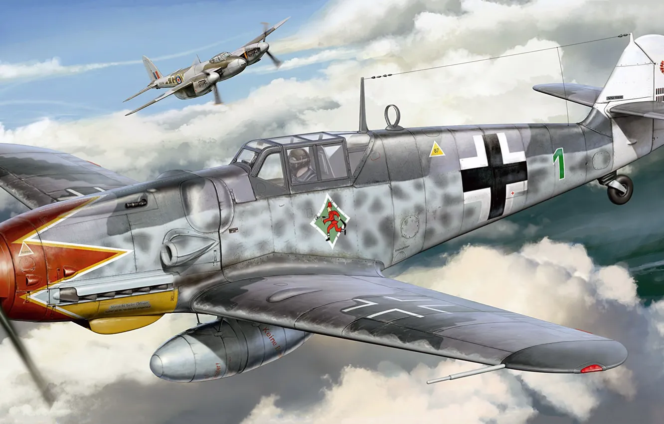 Фото обои Messerschmitt, Bf.109, Люфтваффе, одномоторный поршневой истребитель-низкоплан, самая массовая модель BF-109, BF109 G-6