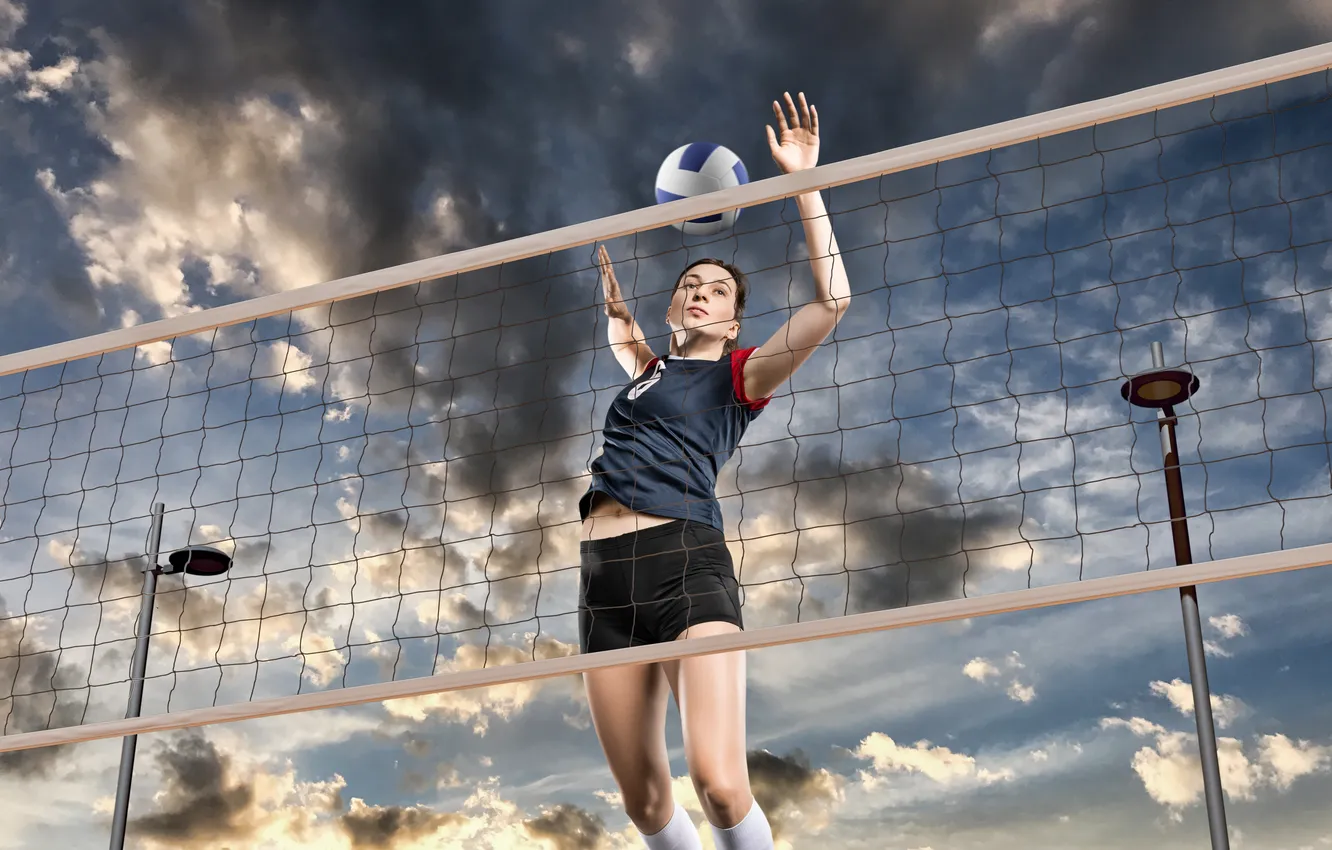 Фото обои girl, game, field, line, jump, female, equipment, event