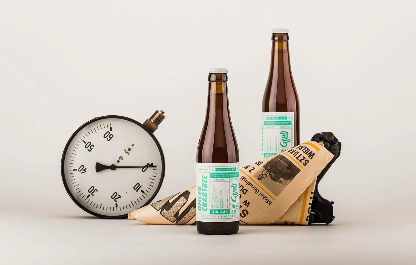 Фото обои бутылки, манометр, кулёк, Gzub Craft Brewery, Beer Design