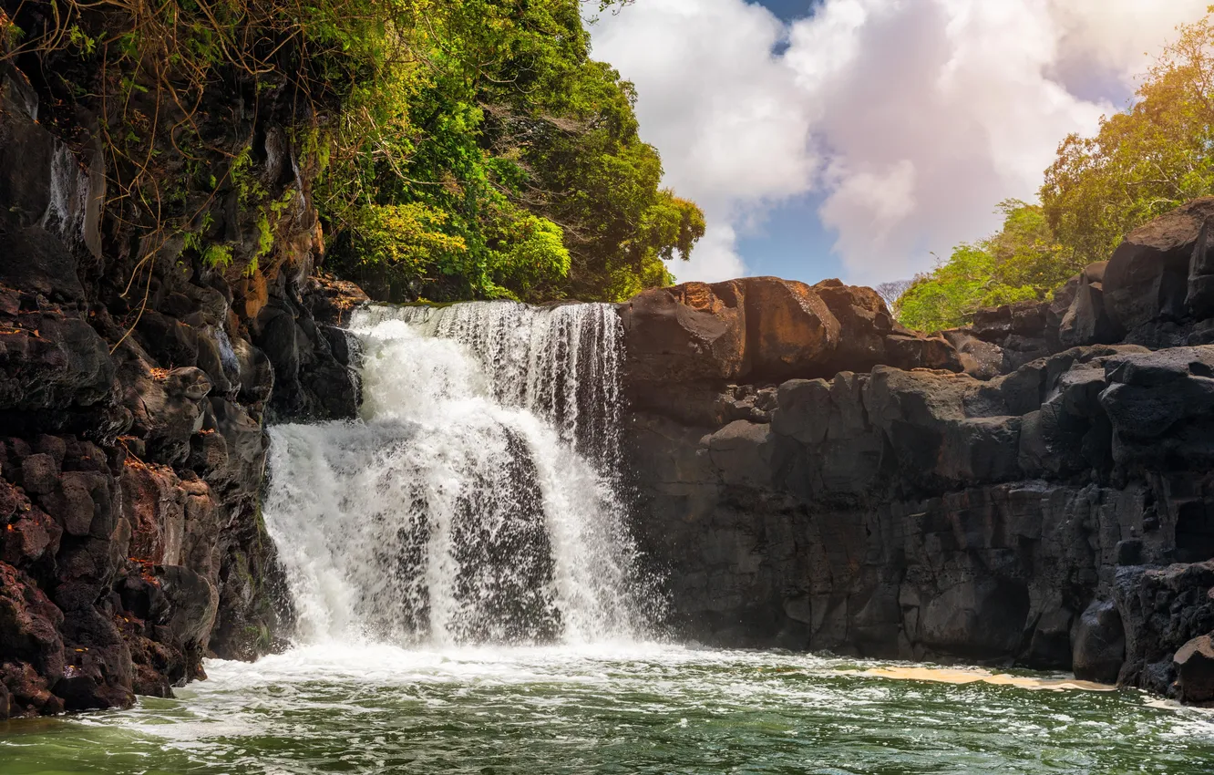 Фото обои sea, nature, water, background, waterfall, travel, mauritius, grse