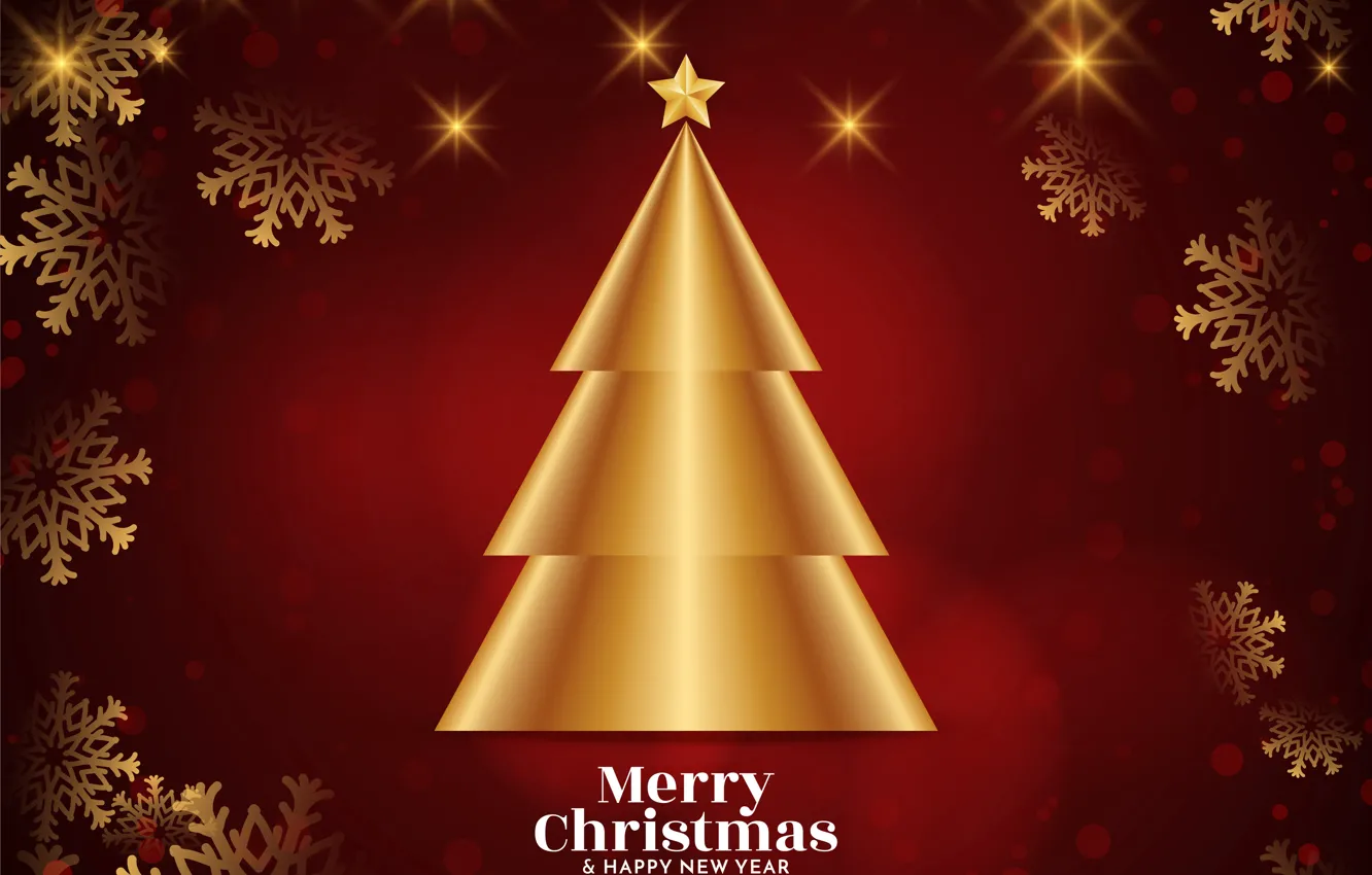 Фото обои звезды, украшения, снежинки, фон, золото, елка, Рождество, Новый год