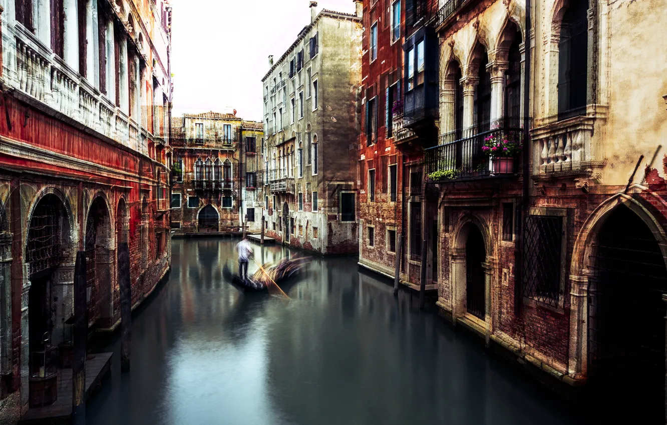 Фото обои город, дома, выдержка, Италия, Венеция, канал
