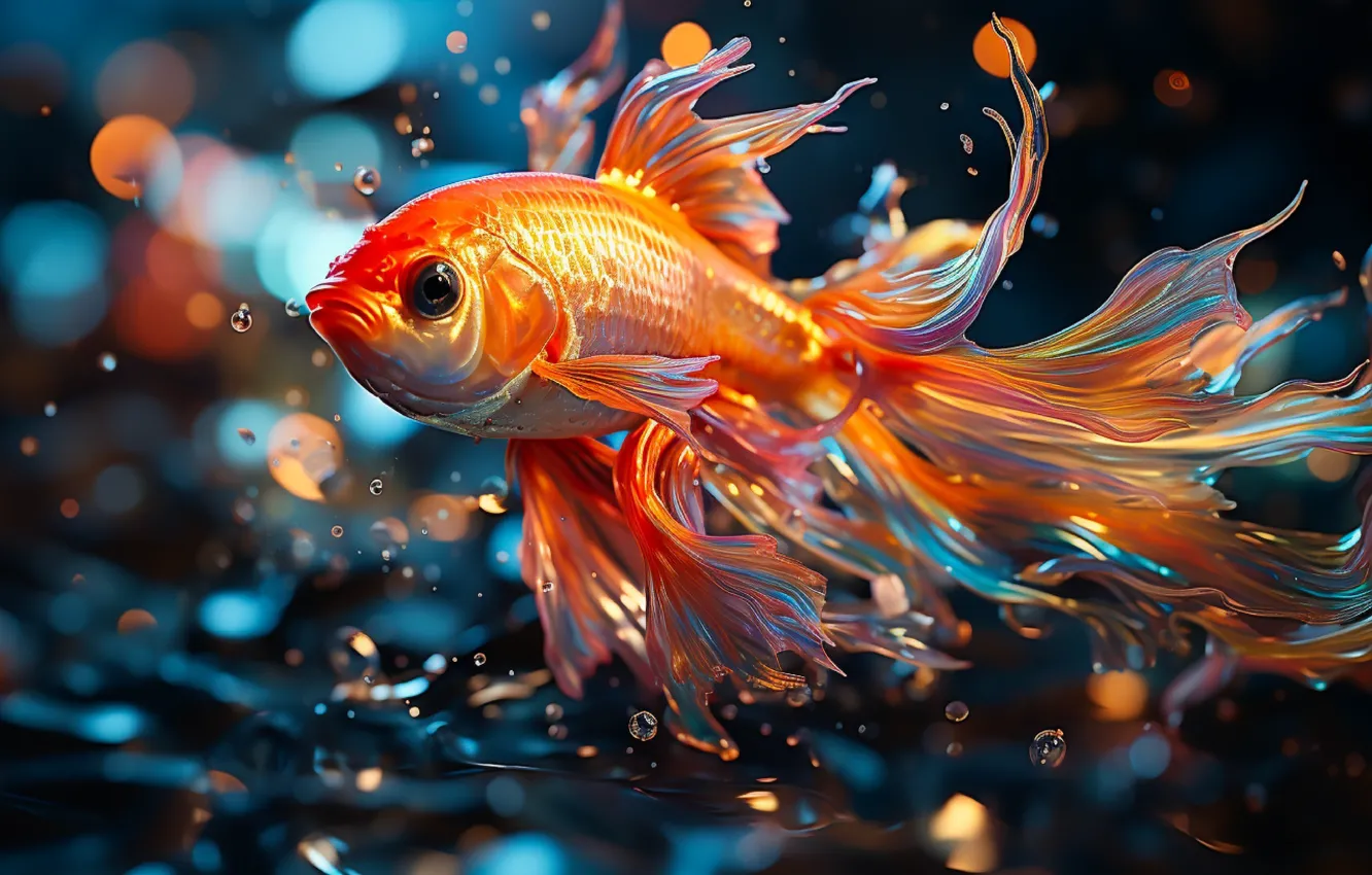 Фото обои вода, аквариум, золотая рыбка, water, goldfish, aquarium, computer art, 3Д графика