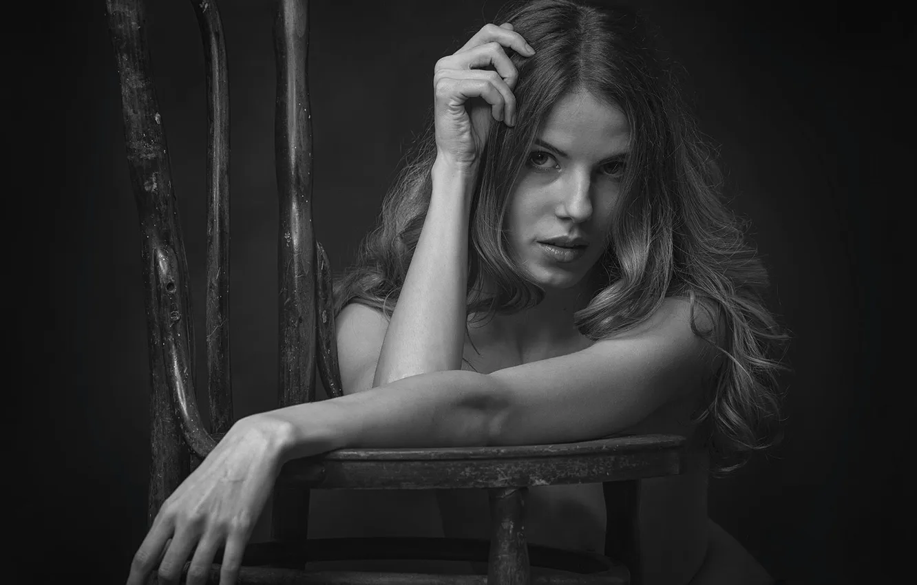 Фото обои взгляд, портрет, чёрно-белое, Анна, Po Leen